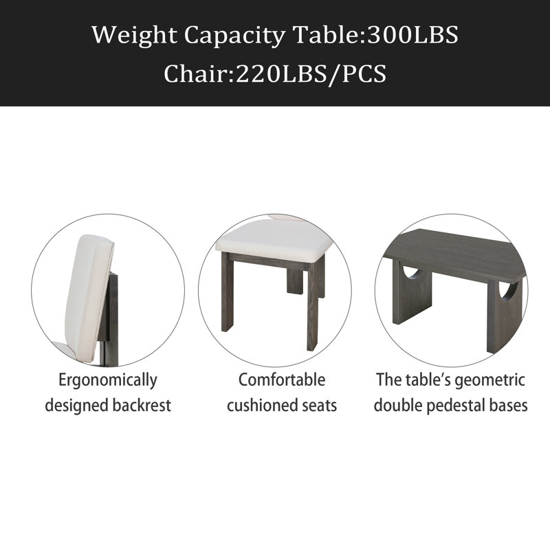 Ensemble de salle à manger 7 pièces 7 pièces, 1 table rectangulaire avec base à tréteaux et 6 chaises rembourrées pour la salle à manger et la cuisine