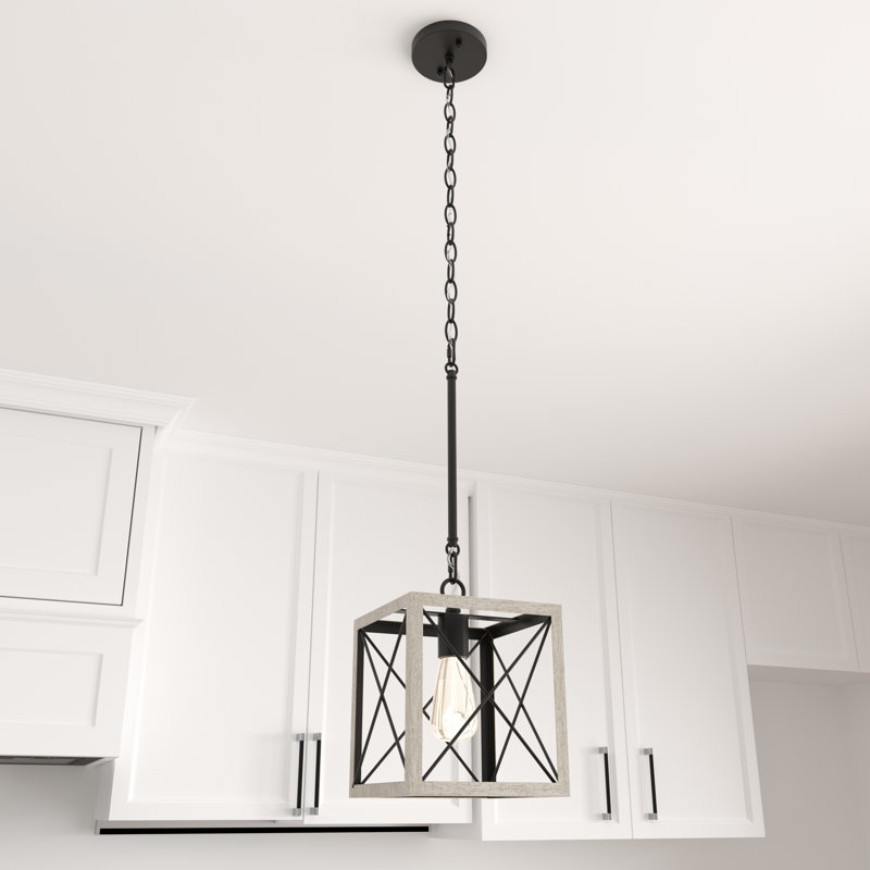 Luminaire suspendu de style lanterne carré / rectangulaire à 1 lumière certifié UL, Bois flotté