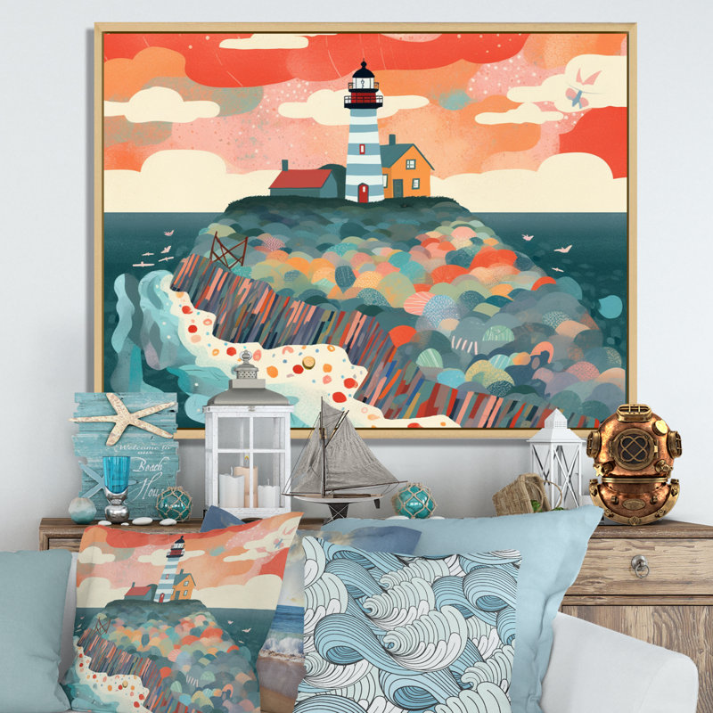 Phare côtier I sur toile, Cadre naturel flottant, H 30 po x l 40 po x P 1,5 po