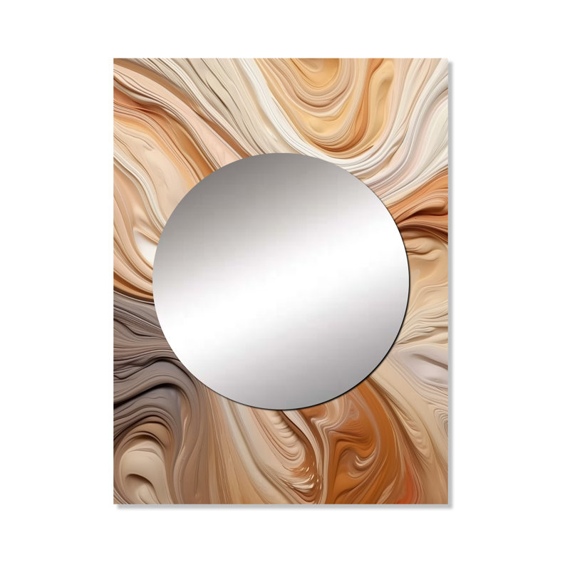 Orange et beige non lié «Imagination II», décor de miroir mural unique abstrait, grand miroir moderne, impression d'art en métal