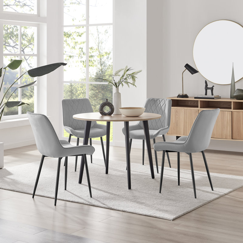 Betsab 4 - Person Dining Set, Oak/Black, Grey