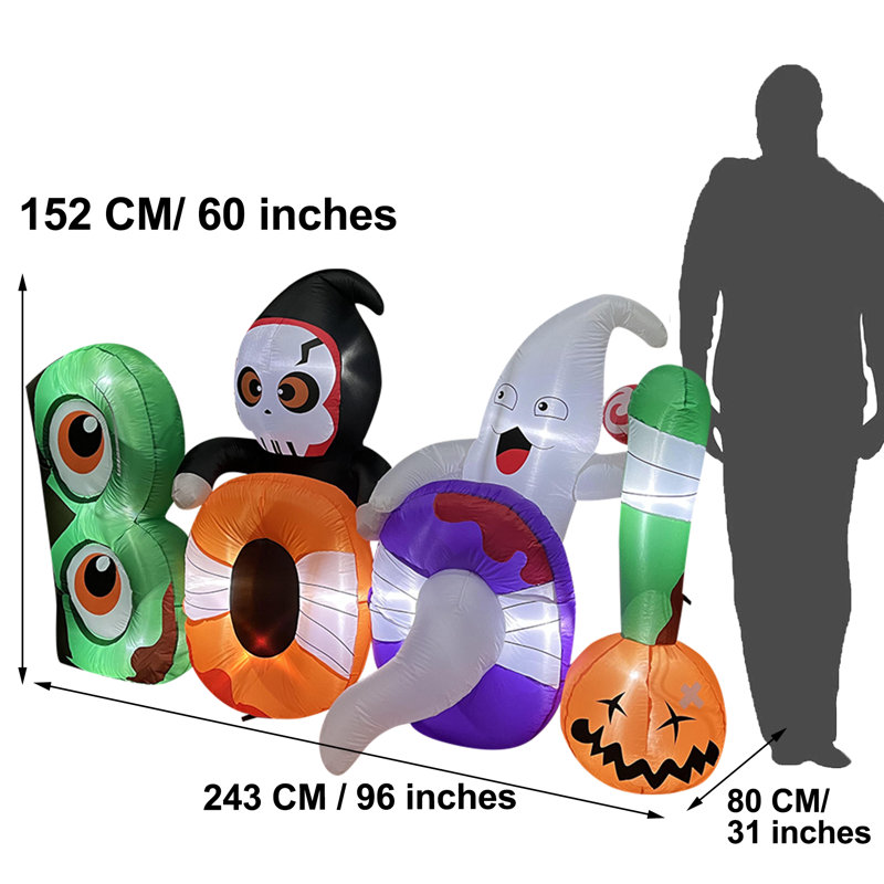 The Holiday Aisle® Halloween Boo with Skeleton Inflatable Set | Wayfair
