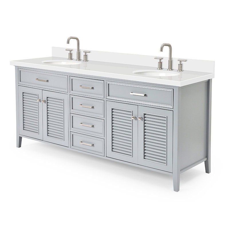 Kensington 73'' W Double Vanity, Gray, Oval, Pure White Quartz