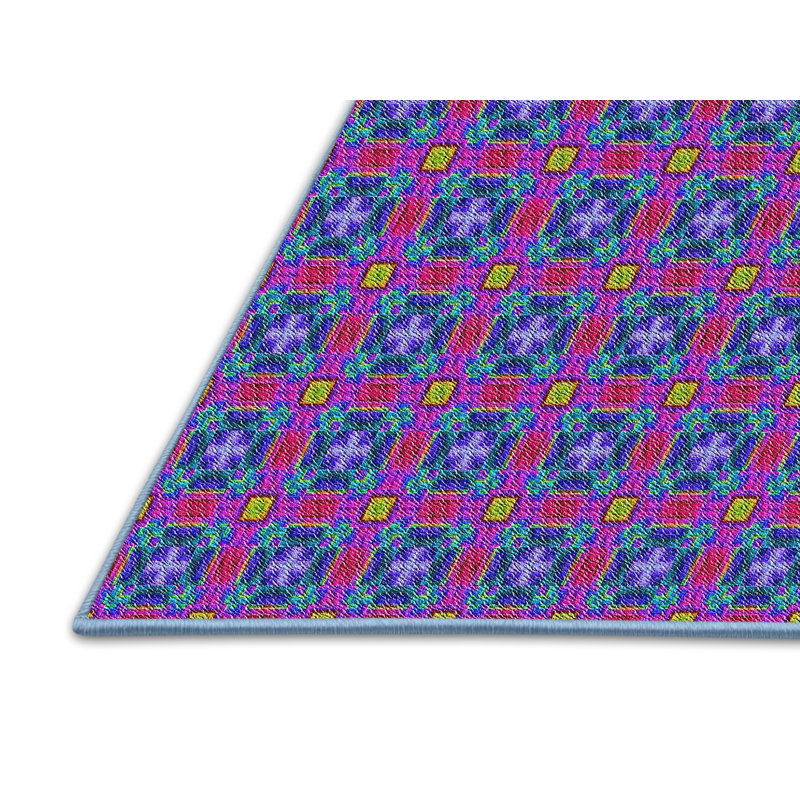 Tapis décoratif bleu géométrique, Rectangle 2 pi x 4 pi