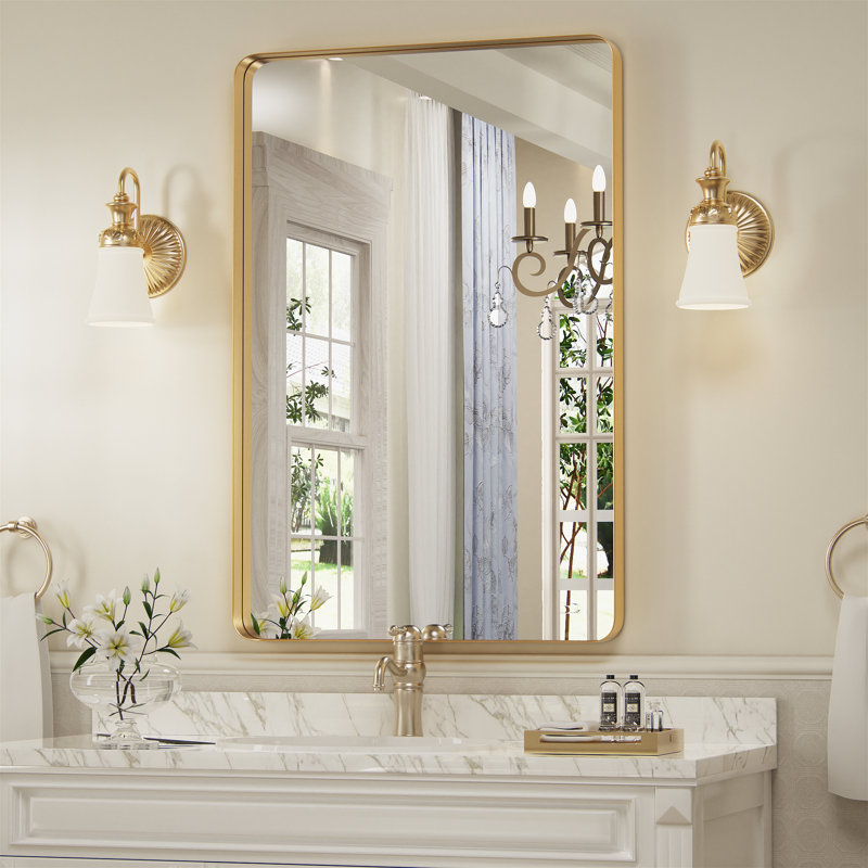 Morelock Metal Rectangle Bathroom Mirror Wall Mirrors, Gold, 36" x 24"