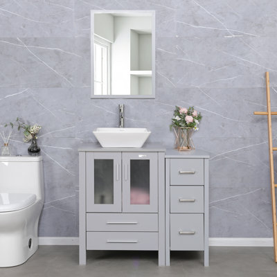 3 combo 36" Single Bathroom Vanity Set with Vessel Sink, Faucet, Drain