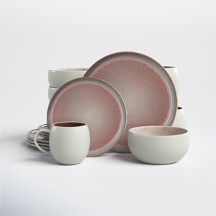 Stone Lain Porcelain (Set of 16 Piece) Dinnerware Set, Service for 4, White  and Golden Rim