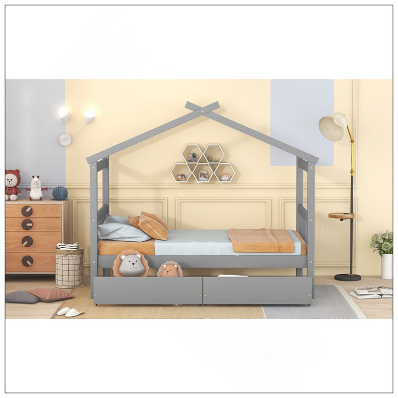 Lit en bois avec tiroirs, Naturel