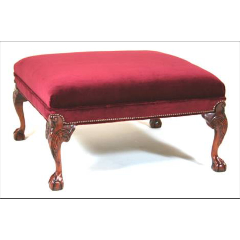 Leather Ottoman, St. Andrews Moss, French Dark Cherry, Old Silver
