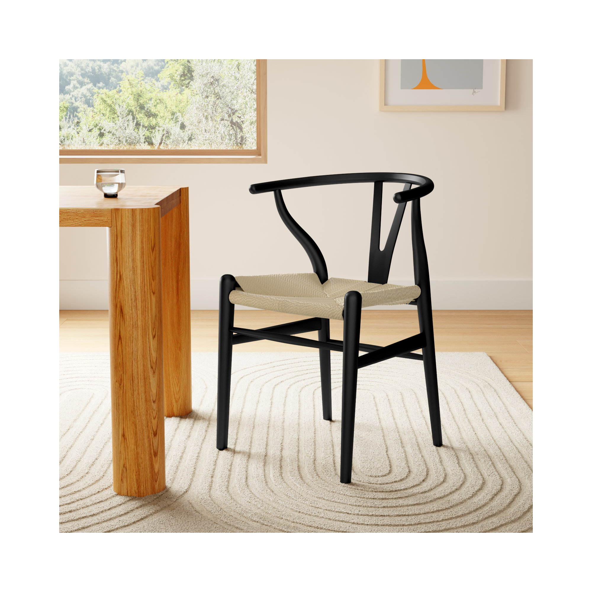 Baruti Wooden Wicker Dining Chair, Black/Beige