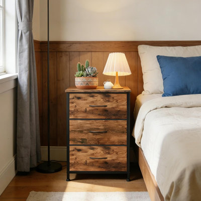 Commode 3Drawer avec bacs en tissu amovibles Organisateur de rangement multifonctionnel pour chambre à coucher, salon, placard, vestibule, couloir, salle de lavage, impression à grain de bois, assemblage facile SpaceSavin