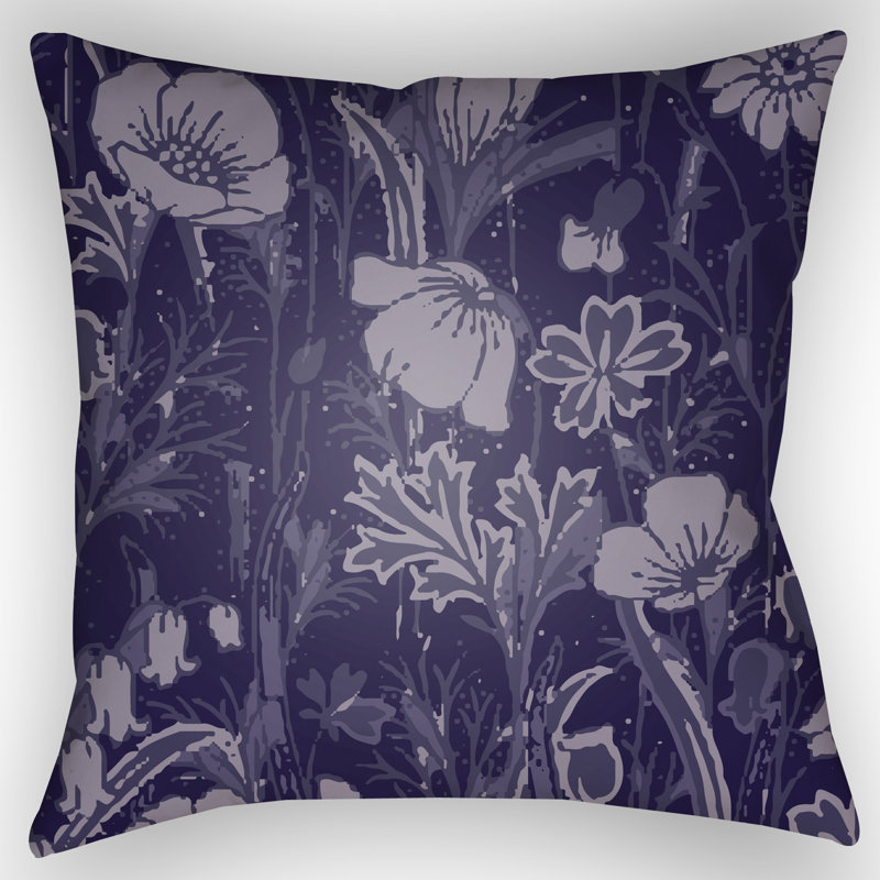 Chinoiserie Floral Floral Outdoor Throw Pillow, Dark Plum, 22" H x 22" W x 2" D