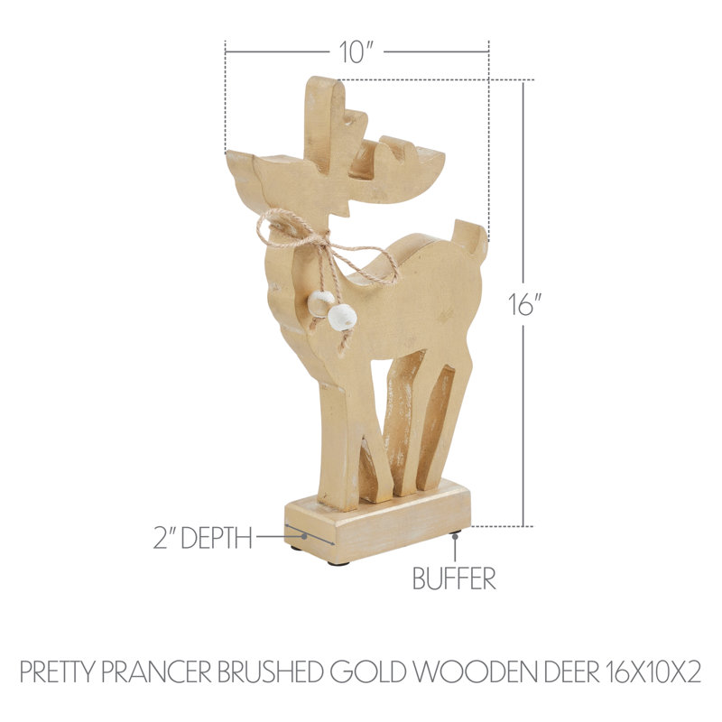Joli cerf en bois doré brossé, H 16 po x l 10 po x P 2 po
