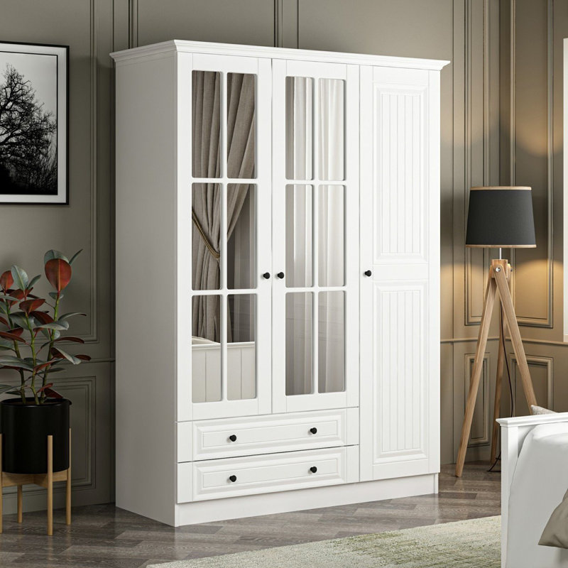 Élégante garde-robe blanche avec plusieurs tablettes, 53,1 po x 82,7 po x 20,5 po | 100% panneau de particules enduit de mélamine, épaisseur: 0,7 pouce | Conception durable, capacité de tablette de 11,0 lb, idéale pour les chambres traditionnelles e