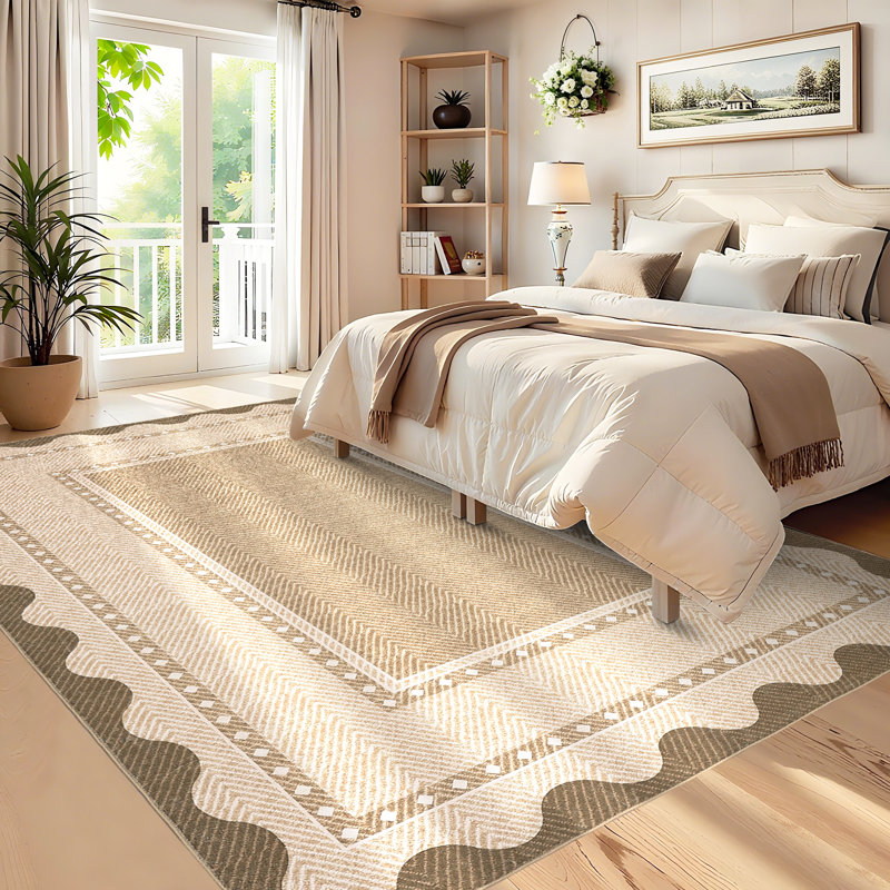 Rectangle Geometric Washable Area Rug, Beige, Rectangle 160 x 230 cm