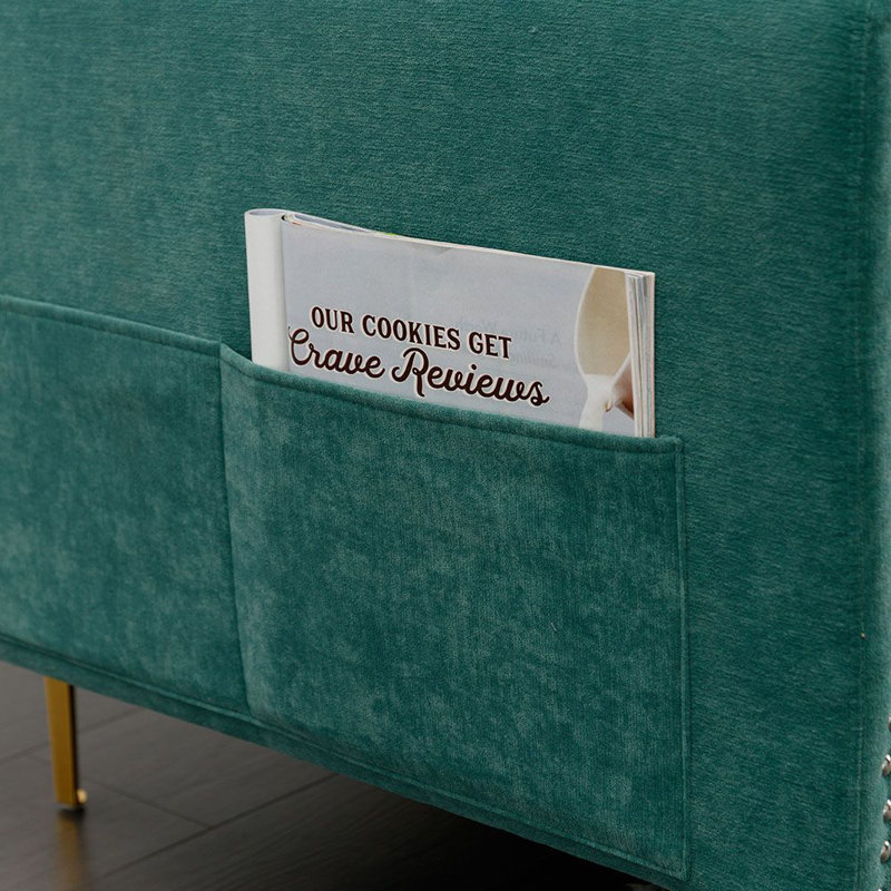 Nazya Velvet L-Shaped Sectional Reversible, Green Velvet