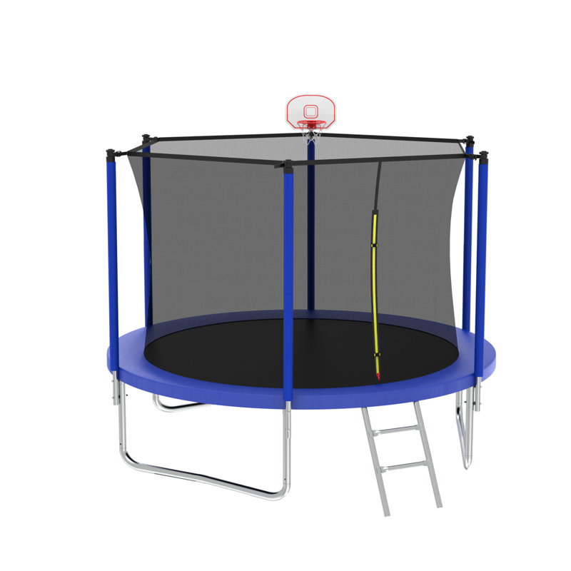 Trampoline 10 pi pour enfants, panier de basketball et échelle, trampoline pour enfants avec enceinte sécuritaire, assemblage rapide pour le plaisir dans la cour, approuvé ASTM