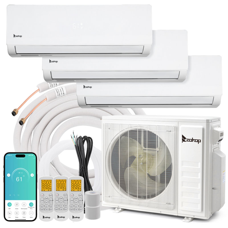 20 mini climatiseur à deux zones sans conduit 28000BTU connecté au Wi-Fi 20 SEER2 (9K + 9K + 9K), 3, 28000