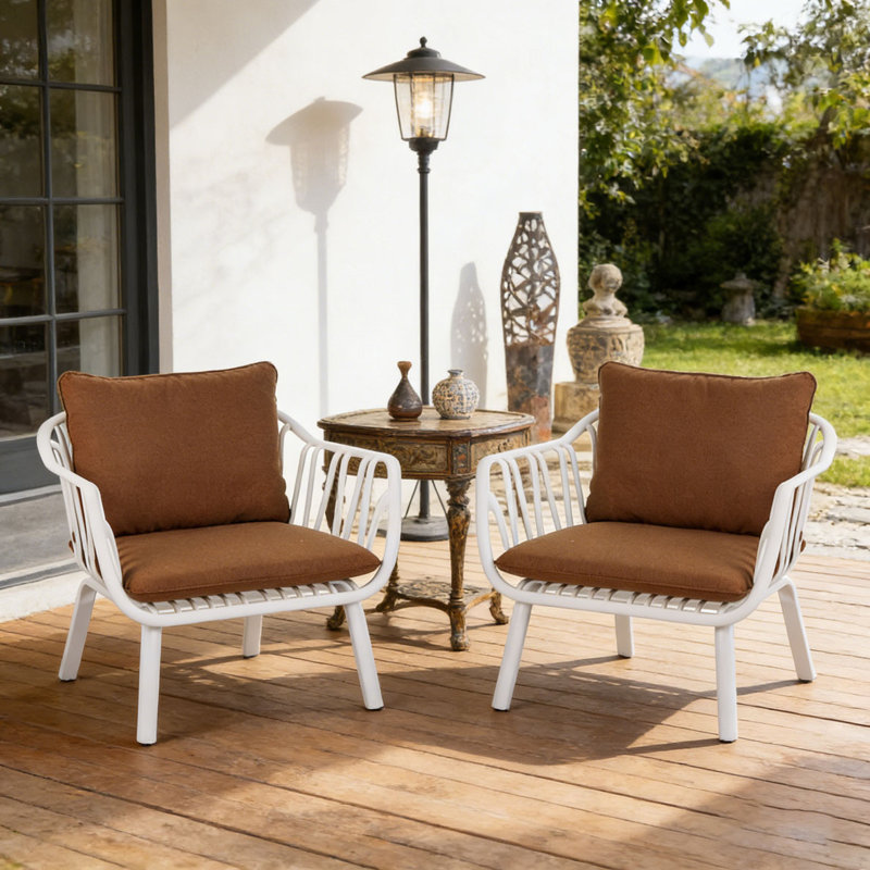 Outdoor Club Chair Set, Brown, White