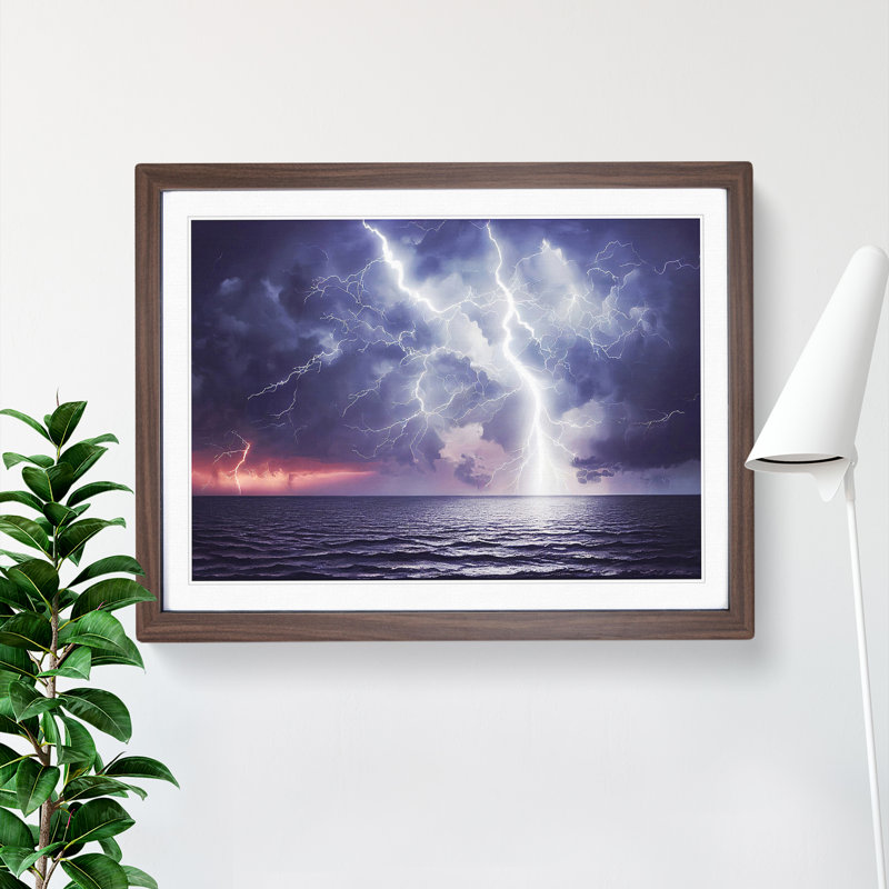 Hopeful Lightning Storm - Single Picture Frame Print, 25cm H x 34cm W x 2cm D, Walnut