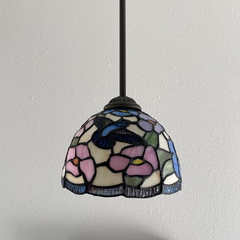 Simonson Tiffany Mini Hanging Lights Stained Glass Hummingbird Flowers LED Bulb Included 8"W*8"D*60"H