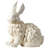 14” White Ceramic Rabbit Figurine with Curly Texture and Crackled Glaze, Decorative Angora Bunny Sculpture for Mantel, Tabletop, or Bookshelf