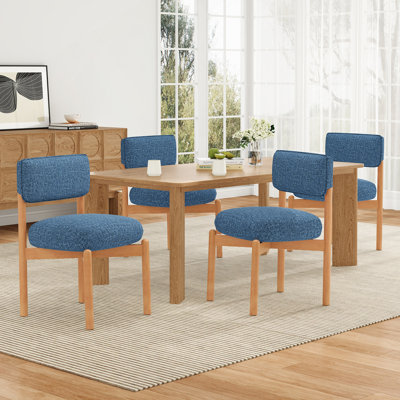 Ensemble de 2 chaises de salle à manger modernes en bois et lin mélangé bleu