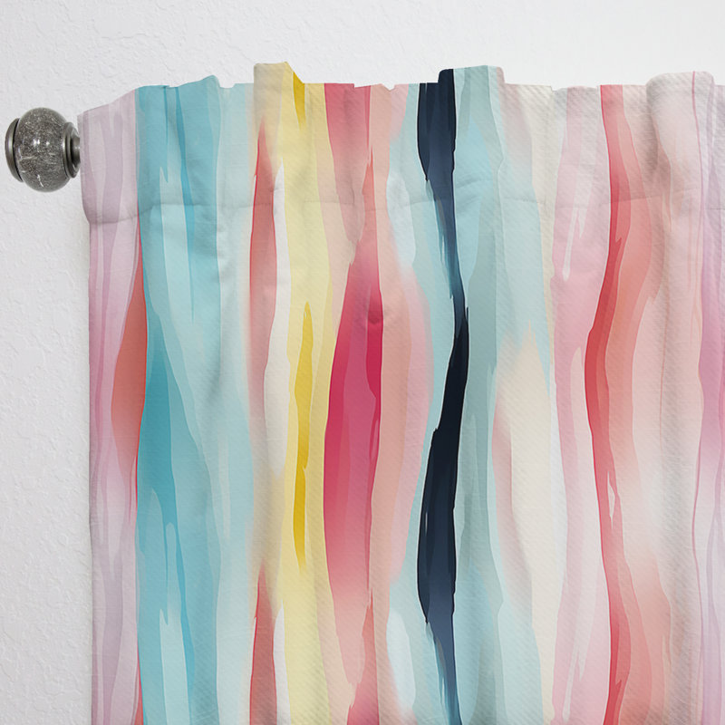Rideau obscurcissant rayé bleu et rose Artist Strokes, L 52 po x L 63 po