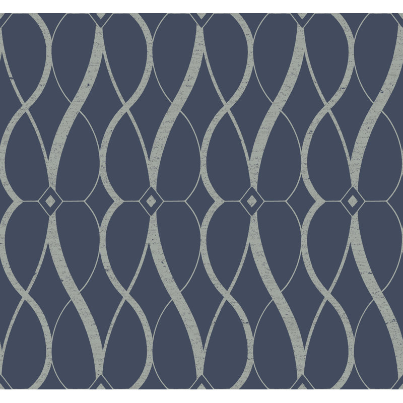 Graceful Geo Geometric Metallic Wallpaper Roll, Navy/Silver