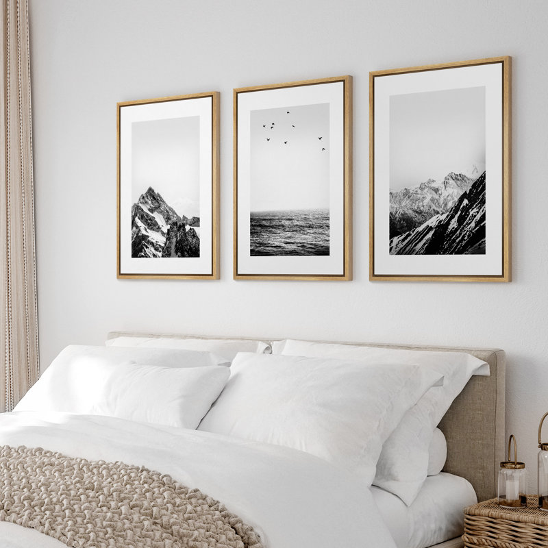 Natural Framed Black and White Landscape Canvas Print Set