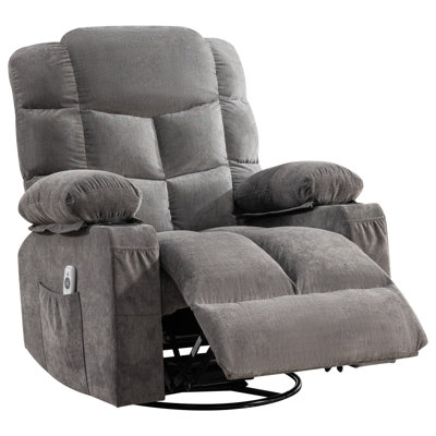 Fauteuil inclinable pivotant massant surdimensionné avec chauffage lombaire pour salon, avec porte-gobelets et port de chargement USB, pour adulte