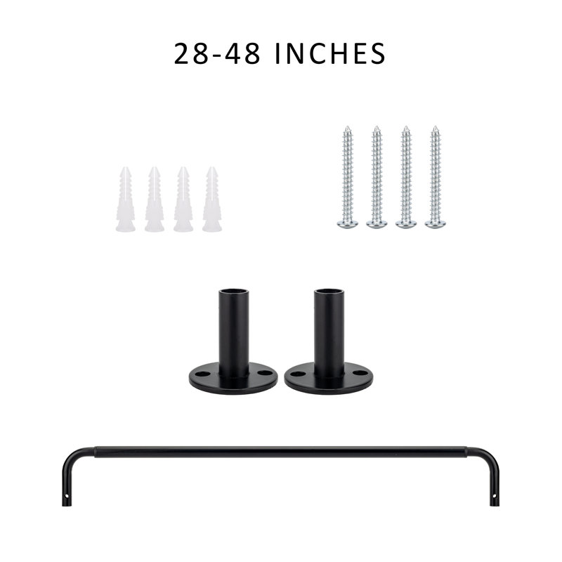 Tringle à rideaux simple réglable en acier Aalina, H 4,5 po x l 48 po x P 0,63 po, Noir, noir, noir, noir