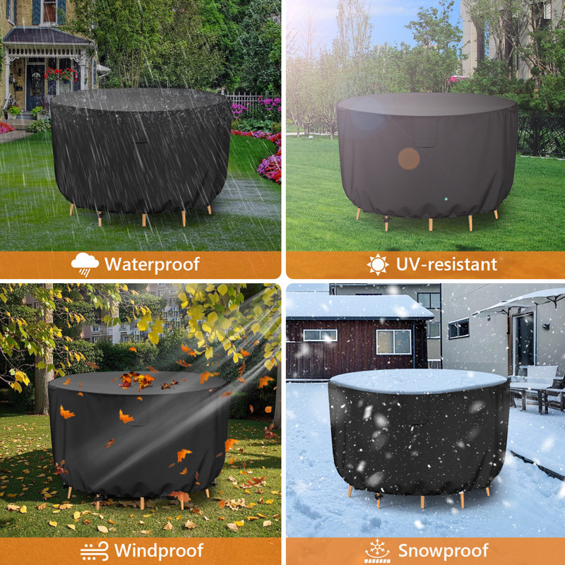 Patio 85 in. Dia Black Round Table and Chair Set Cover, Heavy-Duty Wateproof UV-Resistant Outdoor Fueniture Cover