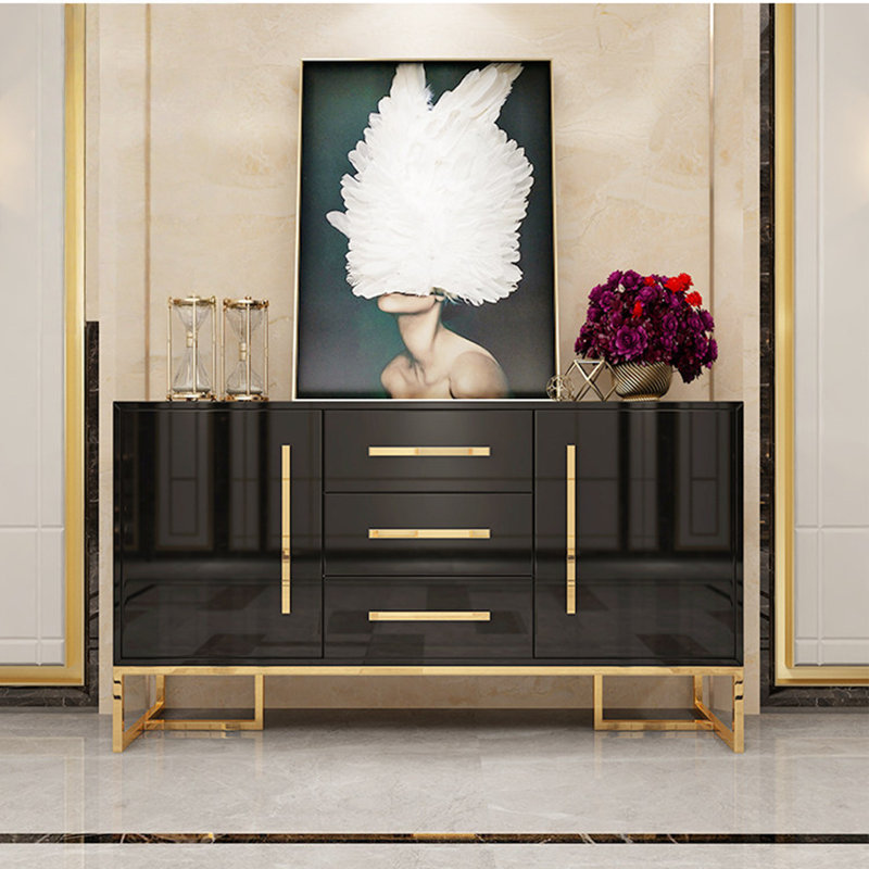 Armoire d'appoint avec rangement de style luxueux, H 33,46 po x l 47,24 po x P 15,75 po, Noir / or