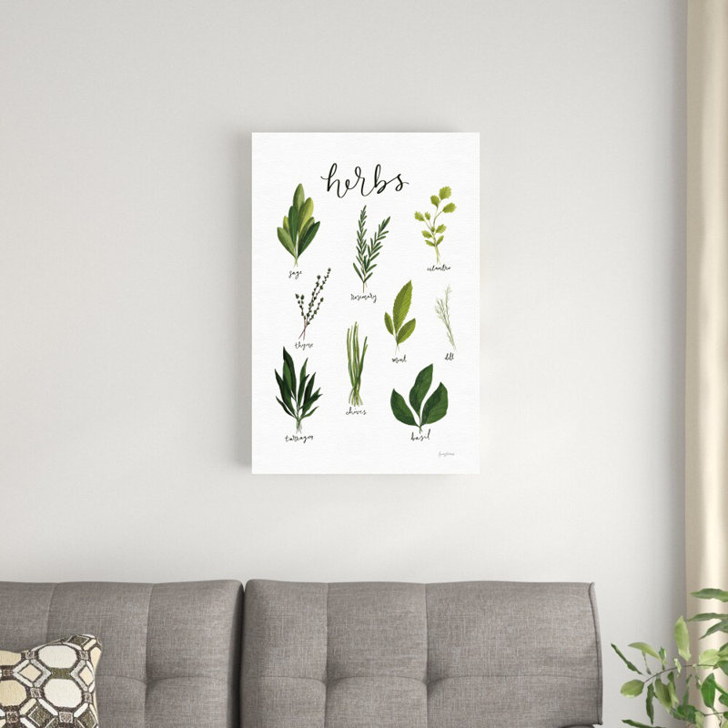 «Herbs I White» par Becky Thorns - impression sur toile tendue, H 30 po x l 20 po