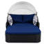 Lit de bronzage d'extérieur 79,9 "avec auvent réglable, double méridienne, lit de repos en rotin PE, osier noir et coussin bleu-600093294