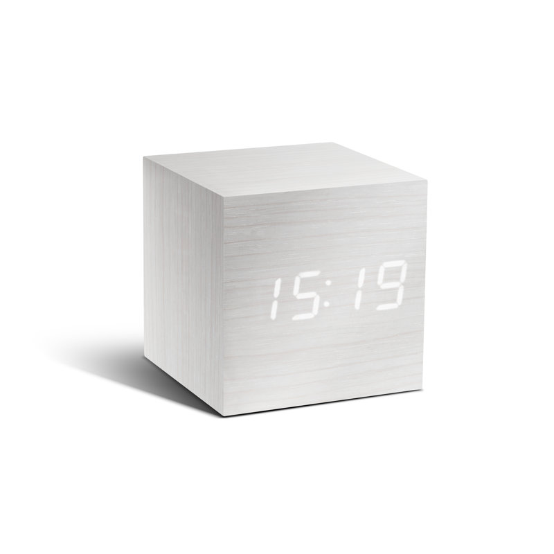 Digital Manufactured Wood Electric Alarm Tabletop Clock, White/White
