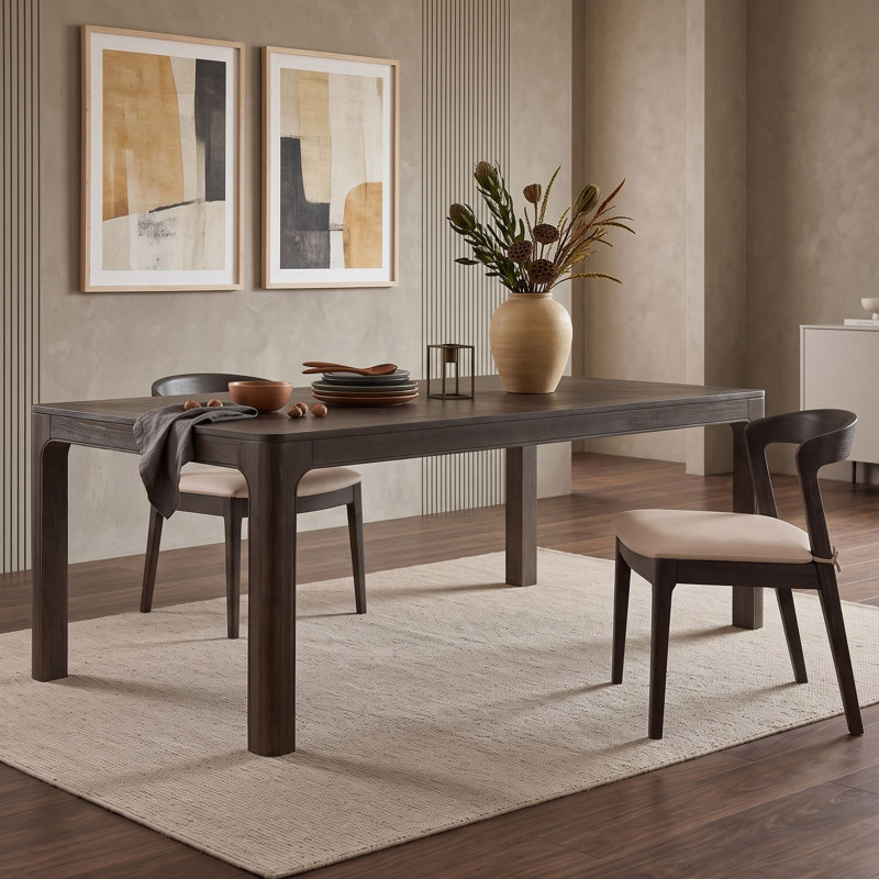 Table de salle à manger rectangulaire en bois de 152 cm (60 po) avec coins arrondis, pieds incurvés et pieds ajustables pour salle à manger
