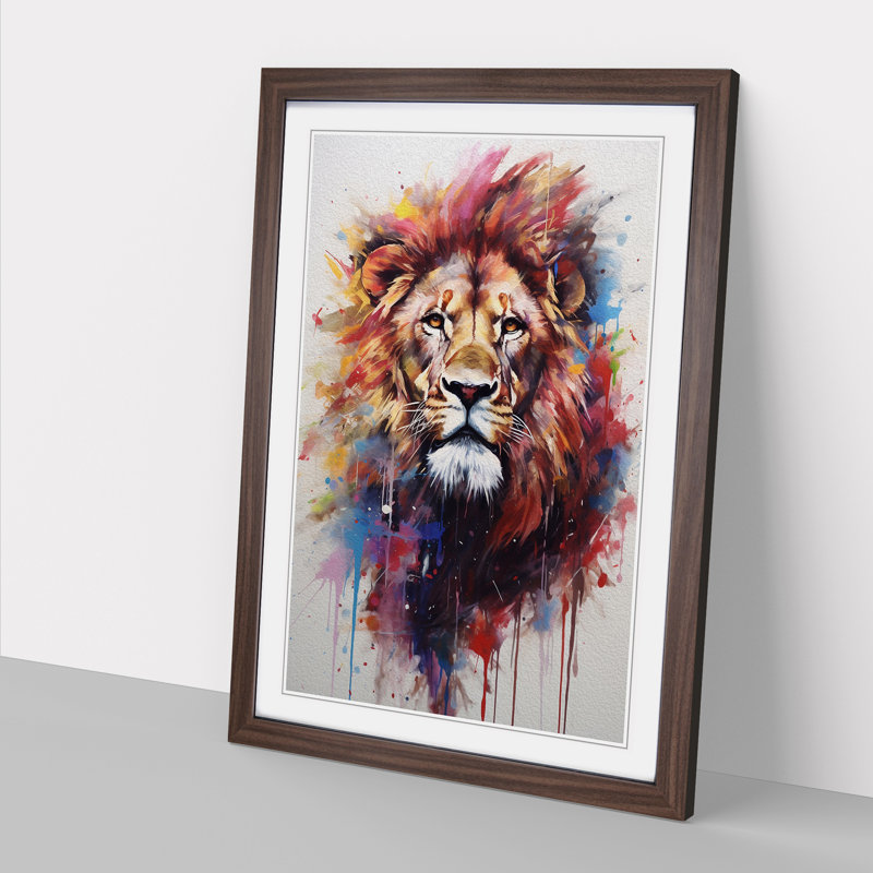 Lion Gestural No.2 - Single Picture Frame Print on Wood, Walnut, 34cm H x 25cm W x 2cm D