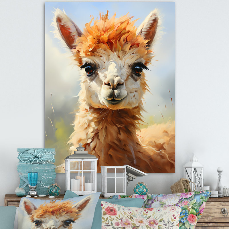 Brun majestueux Alpaca Portrait II - Alpaca, art mural, Toile tendue, H 32 po x l 24 po x P 1 po