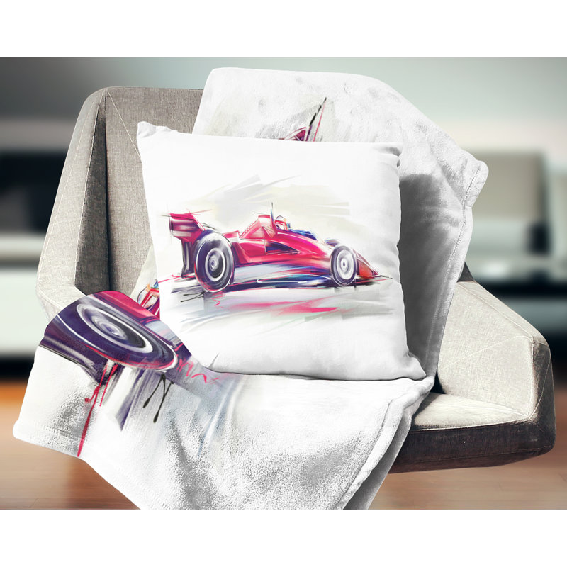 Voiture de formule 1 rouge - Coussin imprimé de voitures, 16 po x 1 po, Coussin décoratif