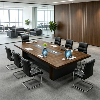 Searfoss 137.8" Rectangle Conference Table, Large Business Meeting Table, Multi-Person Office Discussion Desk