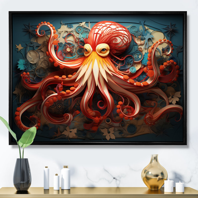Corail Octopus Serene submersion IV - impression, H 12 po x l 20 po x P 1 po, Cadre flottant noir