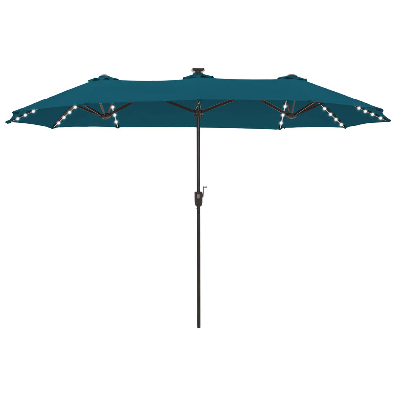Parasol de marché rectangulaire avec 16 lumières changeantes Jacobo 156 po x 78 po, Marine