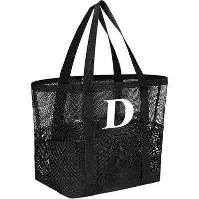 Personalized Mesh Beach Bag For Women - Waterproof Initial Tote Bag For Family Travel, Toys, Vacation Essentials