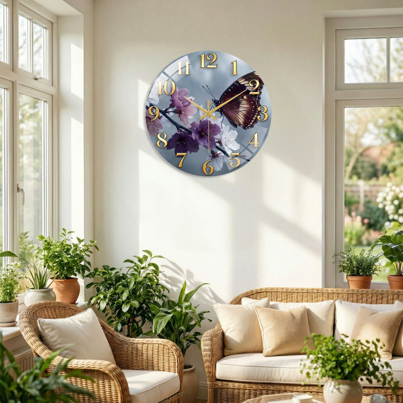 Horloge murale papillon, 40 x 40 cm (15,7 x 15,7 pouces)