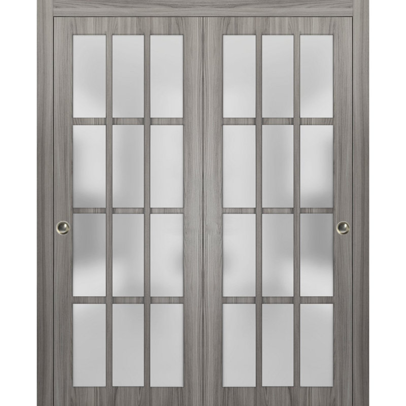 Portes coulissantes de placard à 12 carreaux Felicia 3312 Ginger Ash, rails robustes, moulures, garnitures, quincaillerie, bois massif, portes de placard de chambre à coucher - 64 po x 96 po (2 x 32 x 96 po)
