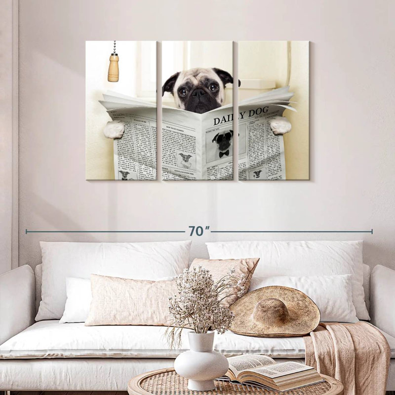 Ketti Pug Reading A Newspaper, 28" H x 45" W