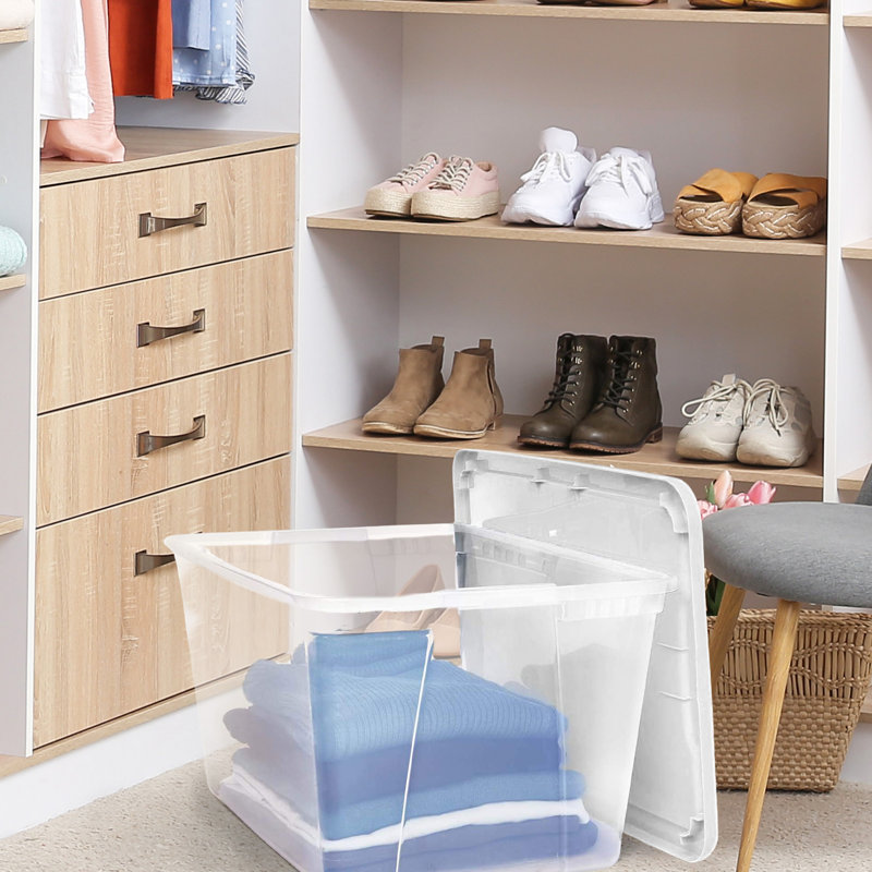 Clear Stackable Plastic Storage Containers with White Lids, 56 Quart, Set of 2