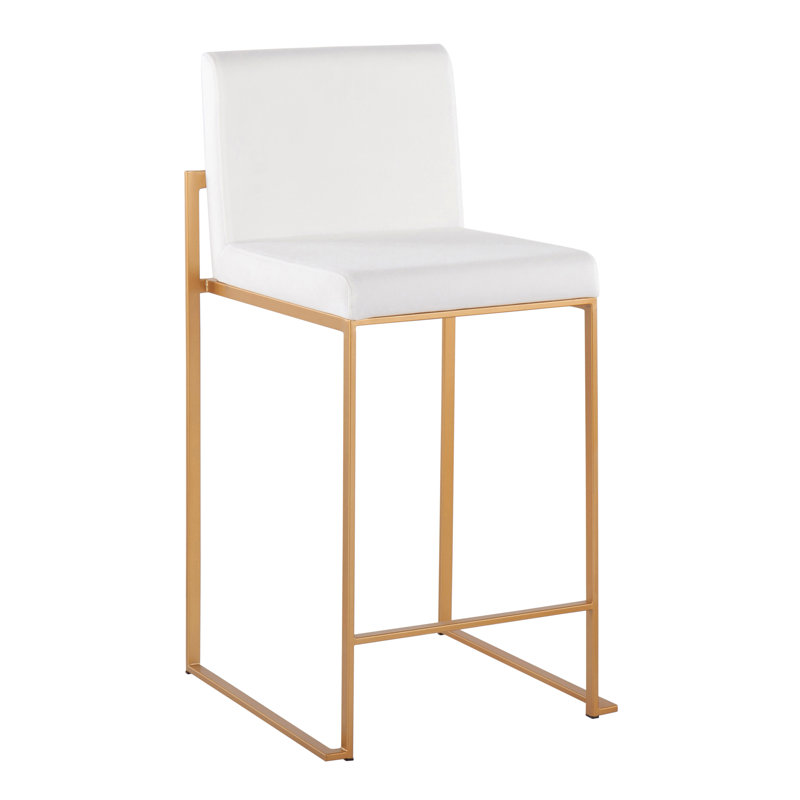 Tabouret de comptoir contemporain à dossier haut en acier doré et velours blanc par - ensemble de 2, Doré, Velours blanc